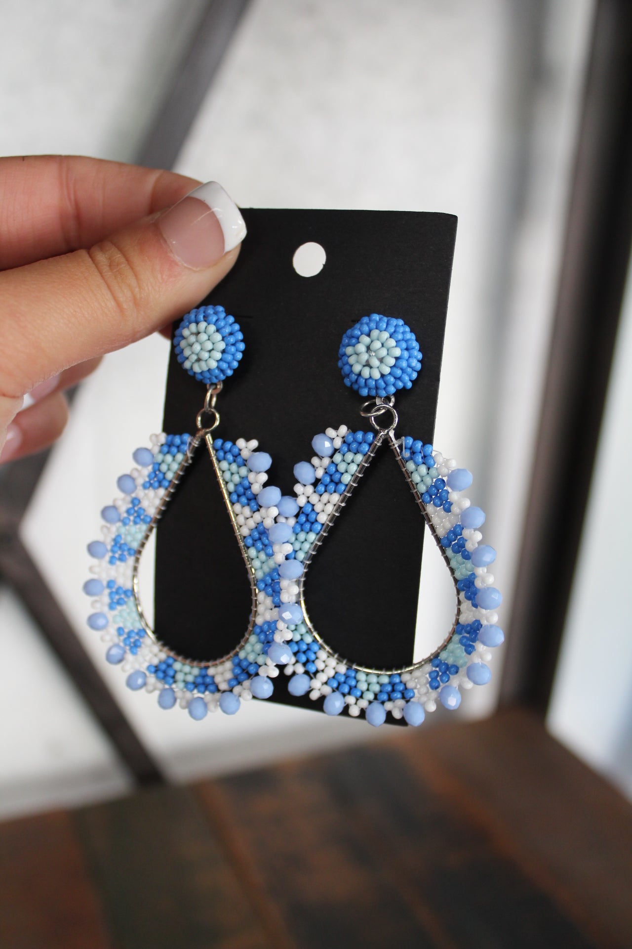 Geometric Teardrop Beaded Dangle Earrings