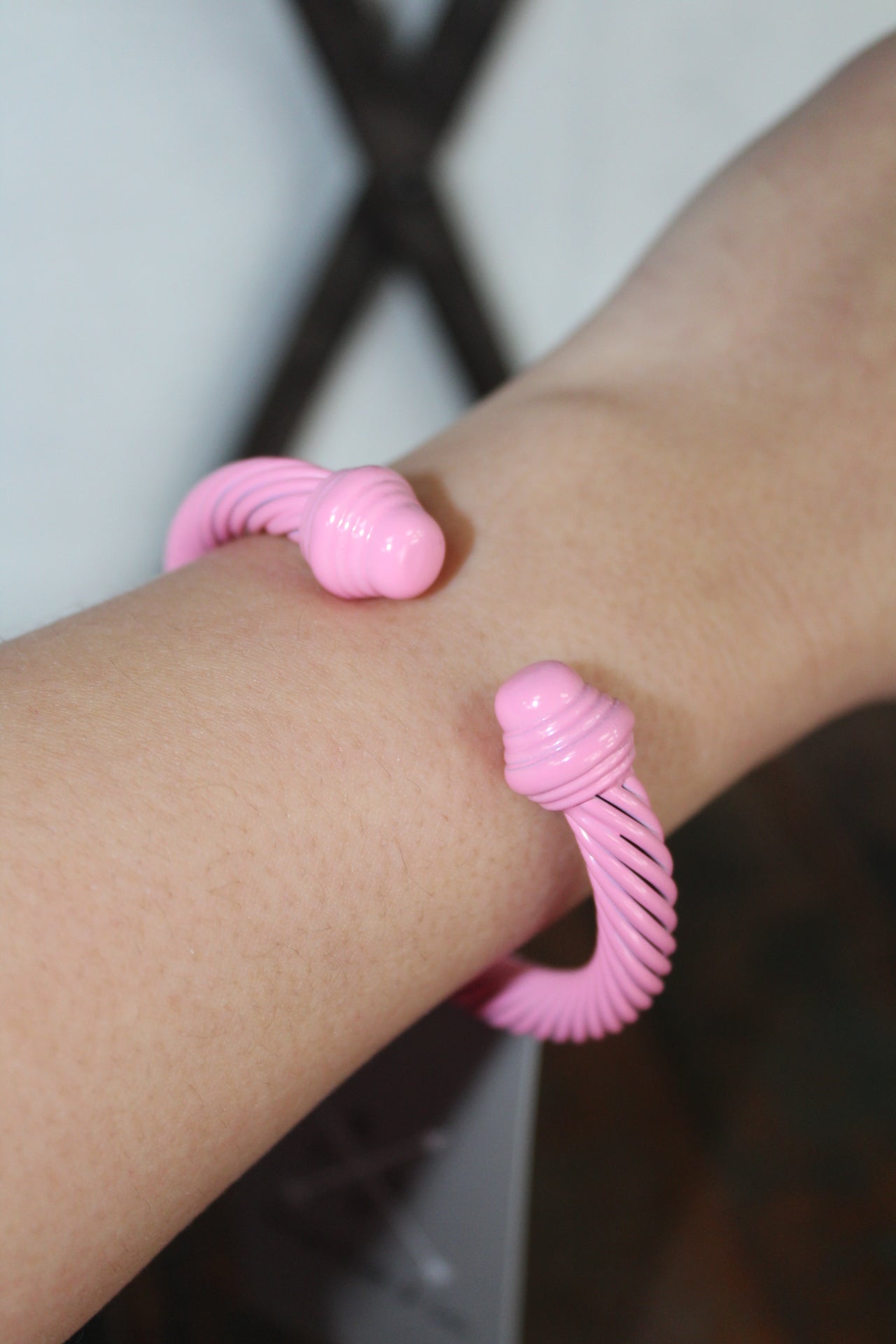 Pink Enamel Coated Cable Bracelet